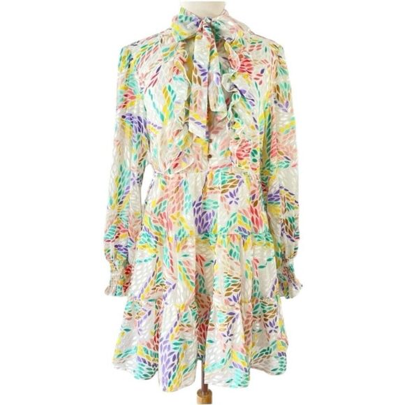 C/MEO Collective Ivory Burnout Velvet Long Sleeve Babydoll Mini Dress Sz S - Picture 1 of 12